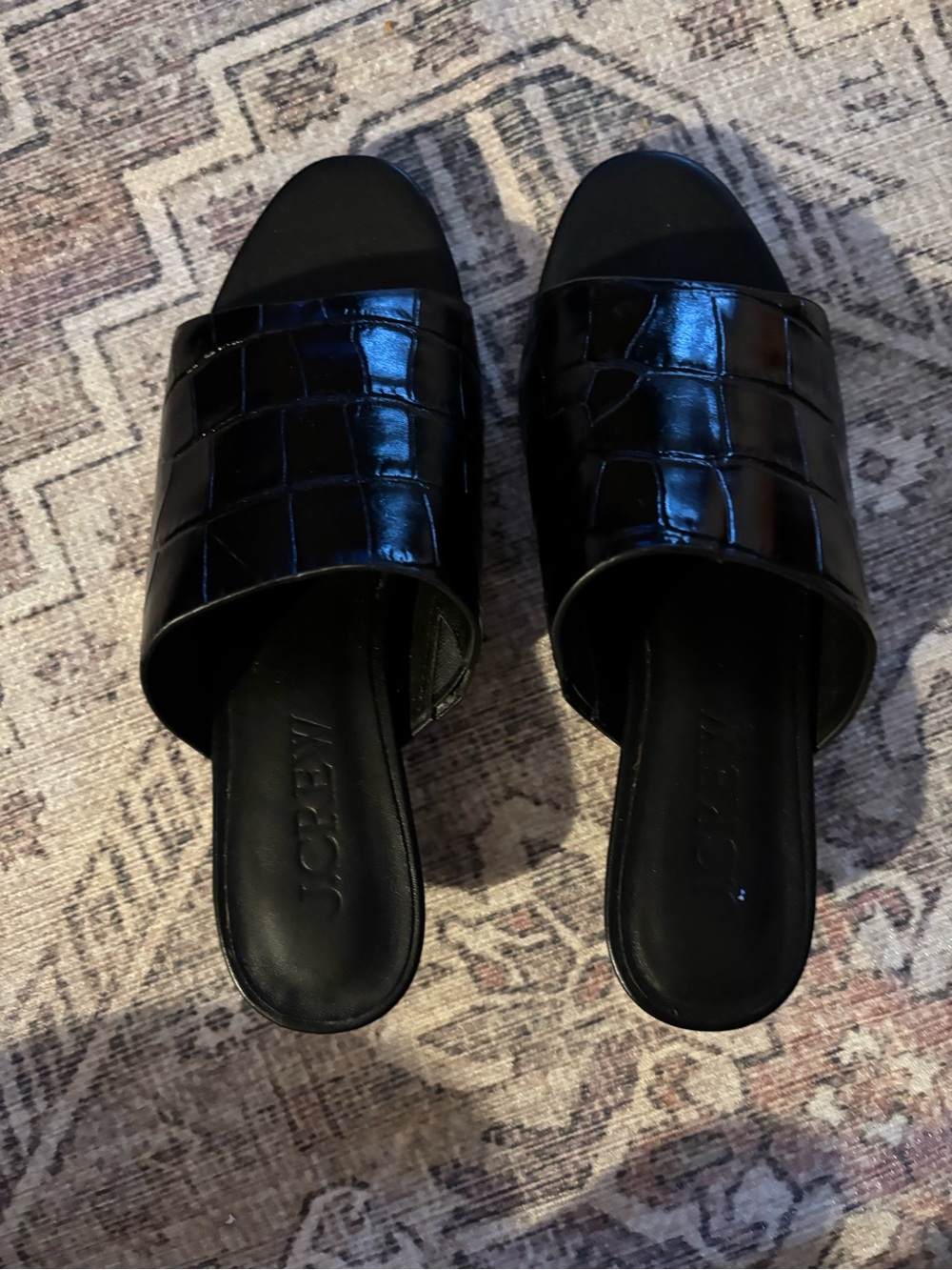 J. Crew Black Croc-Embossed size 6 Slide Mules